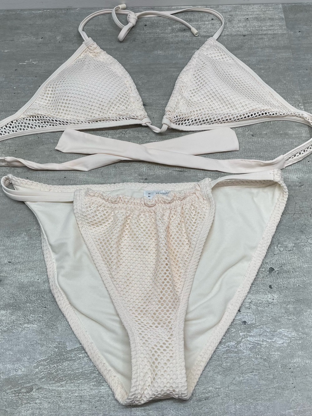 Sanctuary Bikini Set Womens Large Cream Excellent Mesh Triangle Two Piece